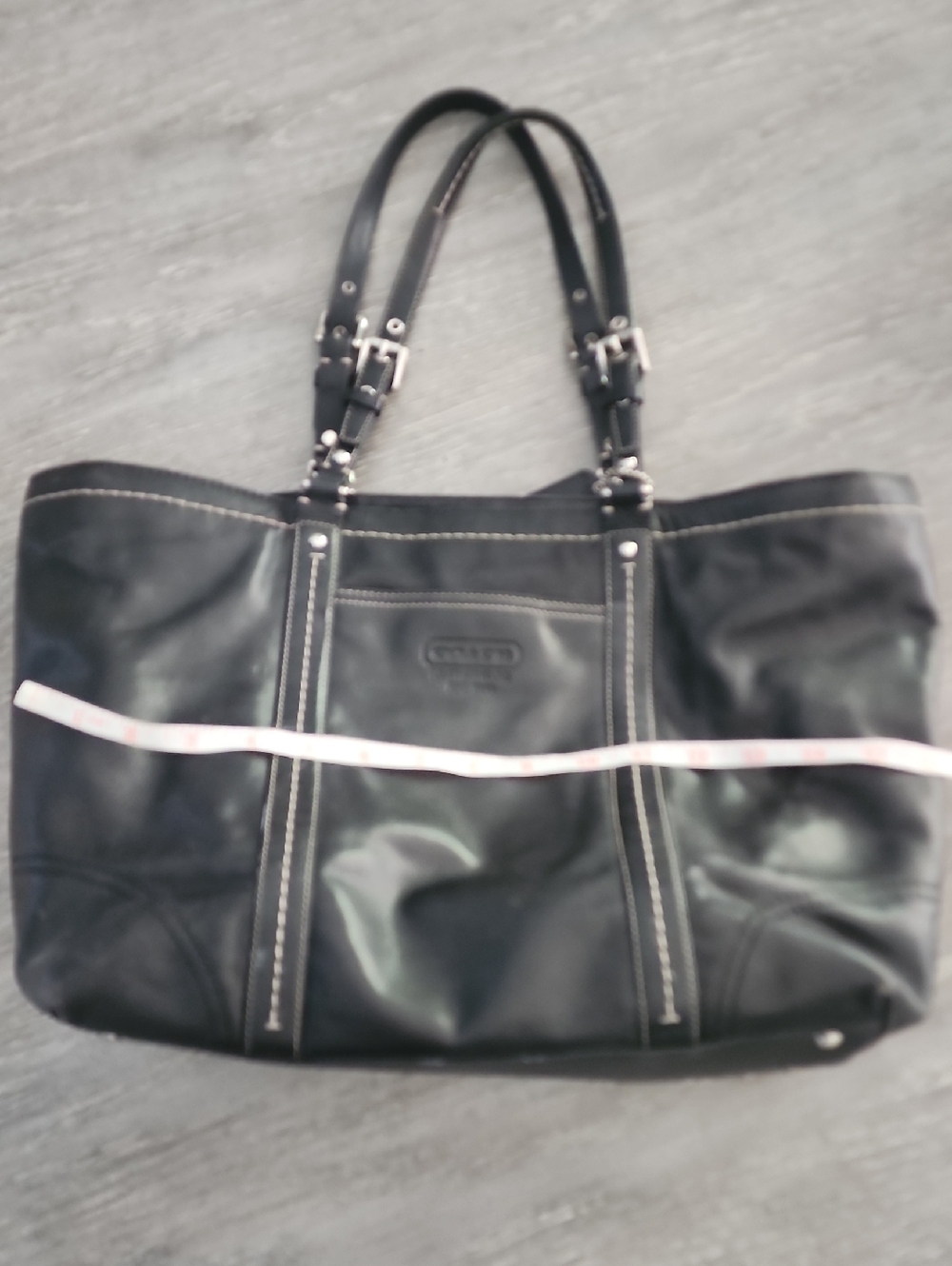 COACH Black Leather Tote with Contrast Stitching